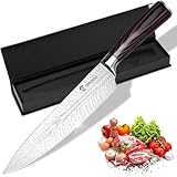 KUOGAS Kochmesser Profi Messer, 20cm Küchenmesser Scharf Aus Hochwertigem Kohlenstoff-Edelstahl, Fleischmesser mit Ergonomischem Griff, Chefmesser mit Geschenkbox (Stil 1)