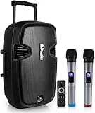 Pyle Musikbox Bluetooth Groß, 1000W- Party Lautsprecher, Partybox, PA Anlage Komplettset- inkl. 2 UHF Hand Mikrofonen & Fernbedienung, Mobile- Soundbox, USB, MP3, SD, RCA, Tragbarer Lautsprecher