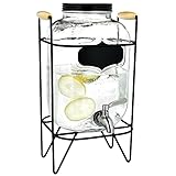 Navaris Getränkespender 5 Liter aus Glas - Zapfhahn aus Edelstahl und Ständer - Wasserspender Glasbehälter für kalte Getränke