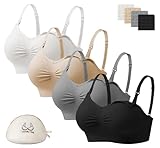 HBselect 4 Pcs Schwangerschafts Still BH Nahtloser Still-BH mit zusätzlichen BH-Verlängerungen Stillen und Schlaf Ohne Bügel für Damen Schwarz Grau Weiß Beige
