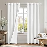 Deconovo 100% Verdunklungsvorhänge mit Ösen, Ösenvorhang Gardinen für Wohnzimmer und Schlafzimmer, Doppellagige Vorhänge, Schwerer Vorhang Kälteschutz, 260x140 cm(HöhexBreite), Weiß, 2er Set