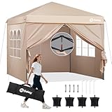 Sekey One-Touch Pop Up Pavillon 3x3 Wasserdicht Stabil Winterfest, Faltpavillon 3x3m mit Verdickten Röhren, Partyzelt Pavillion Klappbar für Camping Festival Party, Schwarz (Khaki)