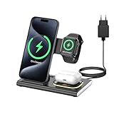 COCIVIVRE 3 in 1 Faltbar kabellose Ladestation kompatibel mit Apple Watch und i Phone Ladegerät für i Phone /16/16 Pro/MAX/Plus/15/14/13/12/11/X/XR/Apple Watch Series 10/9/Ultra 2/8/7/SE/AirPods 4