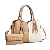 LOXOMU Designer Tote Bag für Damen, Handtasche und Geldbörse Set Top-Griff Crossbody Bag Farbkombination mit glattem Reißverschluss für Arbeit und Alltag, khaki, medium