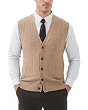 Kallspin Herren Strickweste Ärmellos Cardigan Wollmischung mit Zopfmuster und Knöpfen(Kaffee, 3XL)