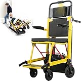 VOCIC AY04 Elektrischer Treppensteiger Rollstuhl Faltbar bis 220KG mit Gummikette, Elektrische Treppenhilfe Rollstühle, Treppenlift Medizinische Rettungstrage mit LED Licht für Senioren, Gelb
