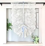 Daliena Raffrollo Spitze Küchengardine Blumenmuster Raffgardinen Halbtransparent Bändchenrollo mit Tunnelzug Rollos Kurz Vorhang Kurzstores Gardinen BxH 60x150cm Weiß 1 Stück