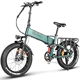 SAMEBIKE Fat Tire Elektrofahrräder Klappbar, 20×4.0 Zoll Elektrofahrrad Trekkingrad E-Bike Herren Damen mit 15Ah Akku, 250W Motor, 25km/h, 85km Reichweite, Profi 7-Speed, Doppelscheibenbremsen (green)