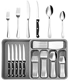 Xespis Besteck Set 12 Personen, 36 teilig Edelstahl Bestecksets, mit Steakmesser und Besteckkasten, Elegantes Essbesteck, Spülmaschinenfest, mit Messer Gabel Löffel, für Haus, Party, Restaurant