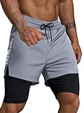 Smarstyle Laufshorts Herren kurz 2in1 Shorts Running Shorts Men Gym Trainingsshorts Fitness (DE/NL/SE/PL, Alphanumerisch, M, Regular, Regular, Grey)