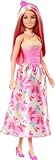 Barbie Royal-Puppe mit fantasievollen Haaren in Blond und Pink, bunten Accessoires, Oberteil in Pink mit Farbverlauf und Rock mit Schmetterlingsmuster, HRR08