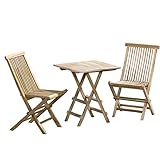 Ambientehome 3tlg. Sitzgruppe Teakholz Gartenset, Tisch eckig ca. 40x60 cm Klapptisch, Klappstuhl