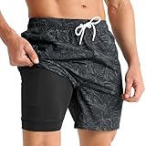 iCKER Badehose Herren Kompression Liner 2 in 1 Badeshorts Board Shorts Schnelltrocknend Strand Beach Shorts,Grau STK397,L