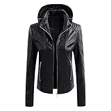 Bikerjacke Damen Wasserdicht Lederjacke, Leichte Langarm Kunstleder Winddicht Jacket Motorrad Biker-Style Kunstlederjacke Elegant Herbst Jacken Übergangsjacke Leather Lederblazer Vintage Wintermantel
