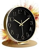 LATENO - Wanduhr Zum Aufstellen Oder Aufhängen - Schwarz Gold 20 cm - Lautlos - Klassisch Und Modern - Ohne Tickgeräusche - Für Wohnzimmer