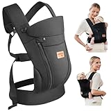 vrbabies Babytrage für Neugeborene ab Geburt,Ergonomische,mit Verstellbarer Gürtel,Baby Bauchtrage Rückentrage,Leicht＆Atmungsaktiv-4-20kg(Schwarz - mit Gürtel)