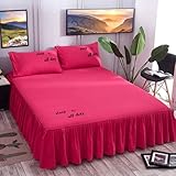 AMDXD Rose Rot Wrap-Around Bettvolant 150x200cm rutschfest, Kräuseln Bettrock Stretch Einfarbig Matratzenschutz, Polyester Bettlaken für alle Jahreszeiten