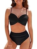 Adigaber Damen Größe Zweiteiliger Badeanzug überkreuztes Blumenmuster Bikini Bademode Bauchkontrolle Bikini Sets
