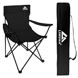 LINUMA® Faltstuhl SCHWARZ Campingstuhl Anglerstuhl mit Getränkehalter & Tragetasche - Anglersessel klappbar - Klappstuhl Gartenstühle Faltstuhl Camping Zubehör Angelsessel faltbar