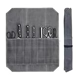 Rolltasche für Köche mit 7 Fächern,Tragbare Koch Messer Tasche,Messer Case Lagerung,Messertasche Kochmesser Rolltasche,Gewachstes Canvas Messer-Rolltasche,Multifunktionale Werkzeugrolltasche(grau