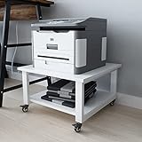 PUNCIA 2-Tier Mobiler Untertisch Druckerständer mit Rollen Holz Metall Stand Drucker Tischwagen Aufbewahrungsregal für Scanner Fax Scanner Zubehör Küchenwagen
