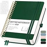 RETTACY Notizbuch A4 Dotted, Punktiert Bullet Journal mit 100 g/m² Dickem Papier, 150 Blatt (300 Seiten), Journal für Büro und Schule, Lederhülle, 21 cm x 29.7 cm