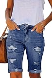 Necooer Damen Sommer Casual Denim Shorts Doppelknopf Zerrissene Jeans Aufgerollt Stretchy Hot Short(XXL,09-Blau)