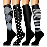 ACTINPUT 4 Paar Kompressionsstrümpfe für Damen Herren, Bunte Stützstrümpfe Kompressionssocken für Sport, Flug, Laufen, Reisen, Radsport, krankenschwester（4103 - Schwarz，L-XL）
