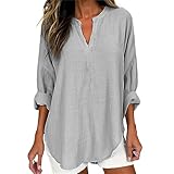 Damen Leinenbluse Langarm Baumwolle Sommerbluse Leicht Und Luftig Langarm Langarm Bluse Elegant Leinenhemd Sommer Longbluse Elegant VAusschnitt Oberteile Hemdbluse Longblusen Blusenshirt