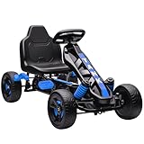 AIYAPLAY Gokart Tretauto mit Handbremse, Automatisches Kupplungssystem, Vor- und Rückwärtsgang, Tretfahrzeug mit rutschfest Eva-Räder Kinderfahrzeug Pedal-Gokart für Kinder 3-6 Jahren Blau