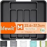 Lifewit Besteckkasten für Schubladen, verstellbarer Kunststoff Organizer Küche Tiefe 31 cm, Besteckeinsatz 5-7 Fächer, erweiterbar bis 37 cm, für Löffel und Gabeln, Schwarz, Mittel