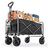 Sweetcrispy Faltbarer Bollerwagen mit All-Terrain-Rädern, robuster Mehrzweckwagen mit Getränkehalter für Shopping, Sport, Camping, Größe L, Schwarz
