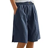 Damen Bikini Hose mit elastischer Taille geteiltem Saum, Kurze Hose, bequem tragen für den Alltag im Frühling, Sommer Fahrradbekleidung Damen Hose (Navy, XXL)