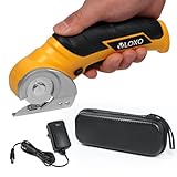 VLOXO Kabellose Elektrische Schere, Rollschneider für stoff mit Sicherheitssperre, 4.2V Rotationsschneider tragbar, wiederaufladbarer leistungsstarker Stoffschneider für Teppich, Leder, Filz Gelb