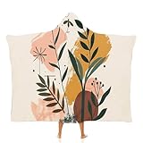 Übergroße Hoodie Decke,Retro-Geometrie Decken Hoodie Damen mit Kapuze,Pflanzen und Blumen Superweiche und Warme Ganzkörperdecke Herren Tragbare Decke Für Erwachsene 150 × 200 cm