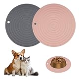 2 Stück Napfunterlage Katzen Rund, 24cm Silikonmatte Hundenapf, Futternapf Unterlage rutschfest Matte Katzenfutter, Topflappen, Futterunterlage Hund für Mittlere und Kleine Haustiere