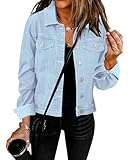 Vetinee Jacke Frauen Jeans Jacken für Damen Jeansjacke Damen Stretch Jeansjacke Braut Damen Jacken Frauen Frühling Damen Jacken Frauen Frühling Hellblau Größe Large Passt EU Größe 42 bis EU Größe 44