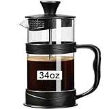 ParaCity French Press Kaffeebereiter 350ml, Kaffeepresse aus Edelstahlfilter und hitzebeständigem Glas, Kaltbrüh-Kaffeemaschine, gut als Geschenk für Reisen und Zuhause (Schwarz-1000ML)