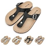 Torotto Damen Zehentrenner Flip Flops Pantoletten Hausschuhe Sportliche Kork-Fußbett Schlappen Mit Verstellbarer Rieme Sandalen(Schwarz 39 EU)