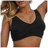 Damen Bikini Oberteil Push Up Bikini Top V Ausschnitt Wickeloptik Sport Bra Badeanzug Top Sommer Strand Bikinis Top Rückenfrei Swimsuit Bra