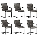 INLIFE Freischwinger 6 STK. Grau Echtleder-9808