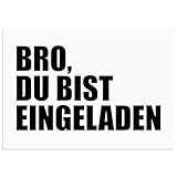 Moosthaler 12x Geburtstagseinladungen Jungen und Mädchen - BRO, DU BIST EINGELADEN - Lässige Einladungskarten Kindergeburtstag Junge - Geburtstag Party Einladungskarten für Teenager
