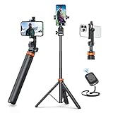 Vimose 158CM Handy Stativ, Stativ für Smartphone und Selfie Stick mit Fernbedienung, Hochrobust Strukturkomponenten und Ausziehsegment, Ausziehbar Drehbar Handyhalter, Stative für iPhone/Android