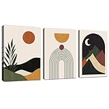 WENGTIAO 3 Stück Boho Abstrakte Leinwand Bilder Kunstdrucke mit Rahmen Bunte Minimalistische Berg Geometrische Malerei Wandbilder auf Leinwand Wohnzimmer Schlafzimmer Wanddeko 30x40 cmx3