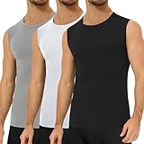 Falechay 3er Pack Unterhemd Herren 100% Gekämmte Baumwolle Tank Top Herren Ärmelloses Unterhemden Schwarz-Weiß-Grau L