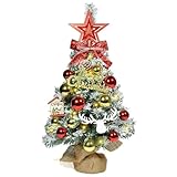 Weihnachtsbaum Künstlich Klein 60cm, Mini Christbaum mit 40 warmweiß LEDs, Weihnachtskugeln Sternbaumspitze Weihnachtsdeko, Tannenbaum für Weihnachtsdeko Innen Büro Weihnachten Advent, Rot Gelb