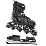 Raven Pulse Inline Skates Inliner für Kinder und Erwachsene OPTIONAL 2in1 mit Schlittschuhen verstellbar (Black mit Kufen, 43-46 (28-30,5cm))