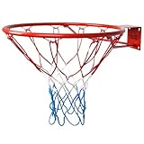molti Basketballkorb Ø45 cm / 37cm HangRing Basketball Basketballring mit Netz und Befestigungsschrauben Outdoor + 4 Befestigungsschrauben (Rot, 45cm)