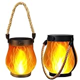 Flammen-Solarlampen für Außen Hängend（2Pcs）,Solar laterne mit Flammeneffekt,1500 mAh,Wiederaufladbar,IPX4,solarlaterne für außen, Terrasse, Außenbereich, Balkon