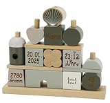 Steckspiel Haus personalisierbar mit Name und Geburtsdaten Baby Geschenk mit Gravur (Oliv)